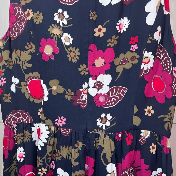 Brooks Brothers Red Fleece Sleeveless Dress Floral Navy Blue Viscose Ruffle Hem - Picture 8 of 14